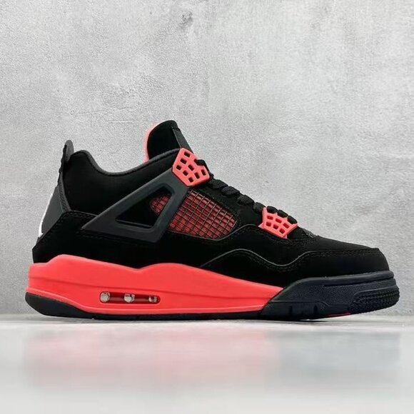 Air Jordan 4 Red Thunder Women Men's Black and Red Sneakers - Picture 3 of 9